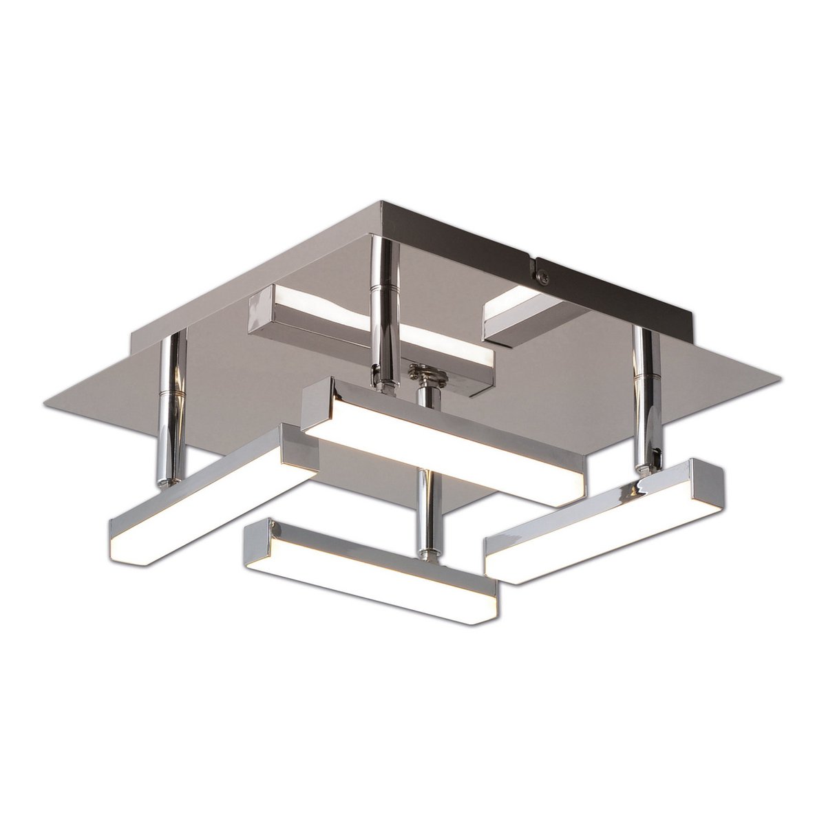 LED ceiling light "Turin" 25 cm x 25 cm, approx. 11 cm high, chrome -colored metal, opal -colored plastic, integrated LEDs, warm white