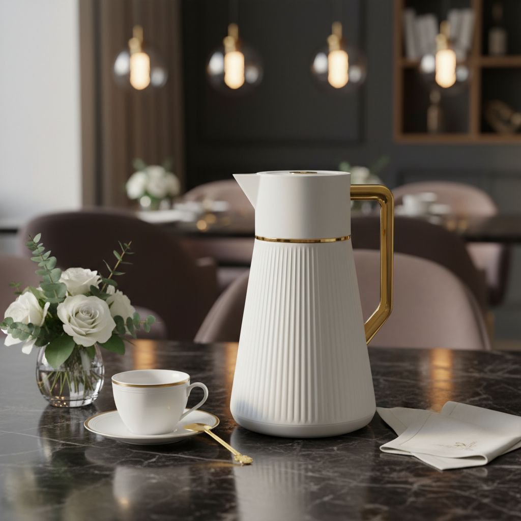 White coffee maker with golden handle 1L