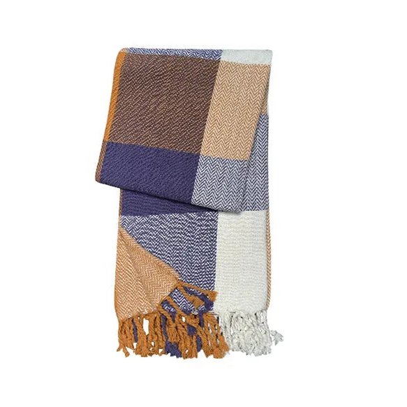 Multicolour Checked Plaid / Sofa Throw – Stylish Throw with Fringes – 130×170 cm – Urbane Hide