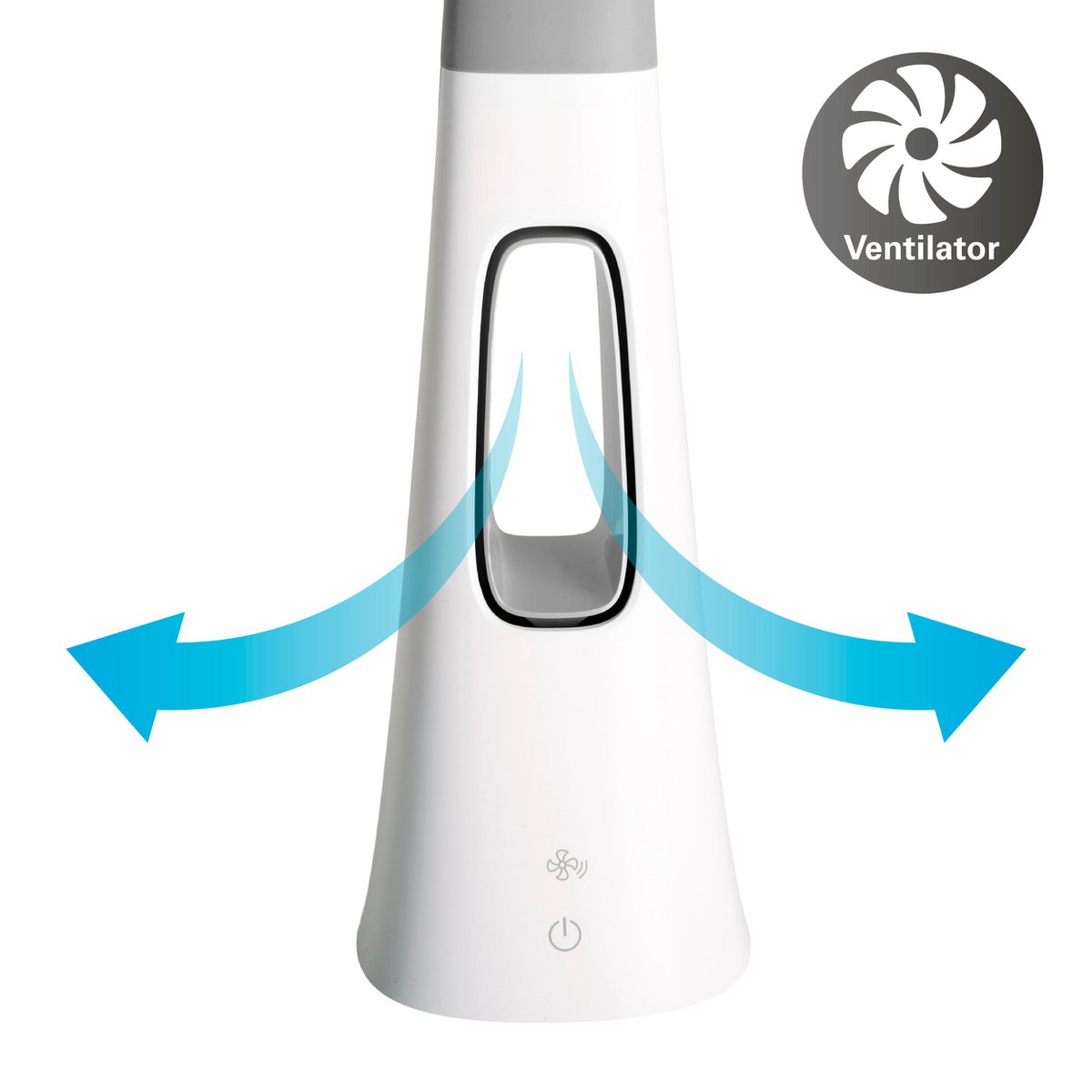 LED table light "Ventu" with fan, with touch, dimmable, made of white plastic, firmly built-in LEDs, 40 cm high