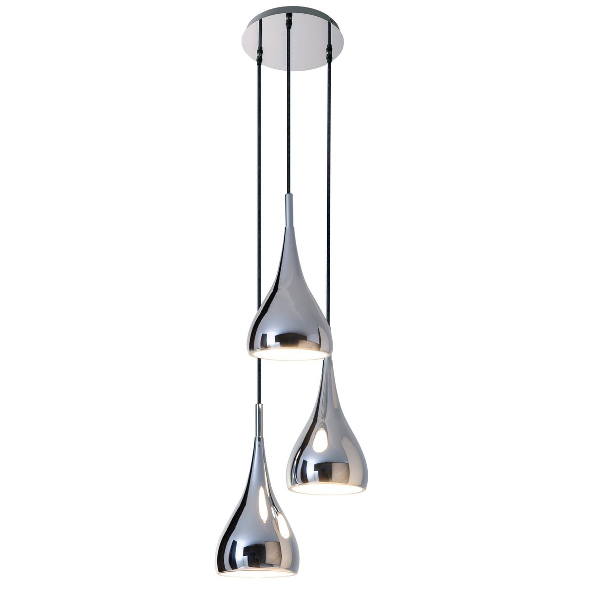 3-be pendant light "Style", retro classic pendant lamp made of chrome-gloss metal with E27 frames, umbrella Ø16 cm, total Ø30 cm, ideal for dining room, living room and kitchen.