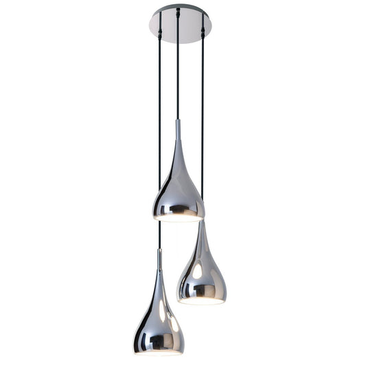 3-lampa takpendel "Style", retro klassisk takpendel i kromglänsande metall med E27-fattningar, skärm Ø16 cm, total Ø30 cm, idealisk för matsal, vardagsrum och kök.