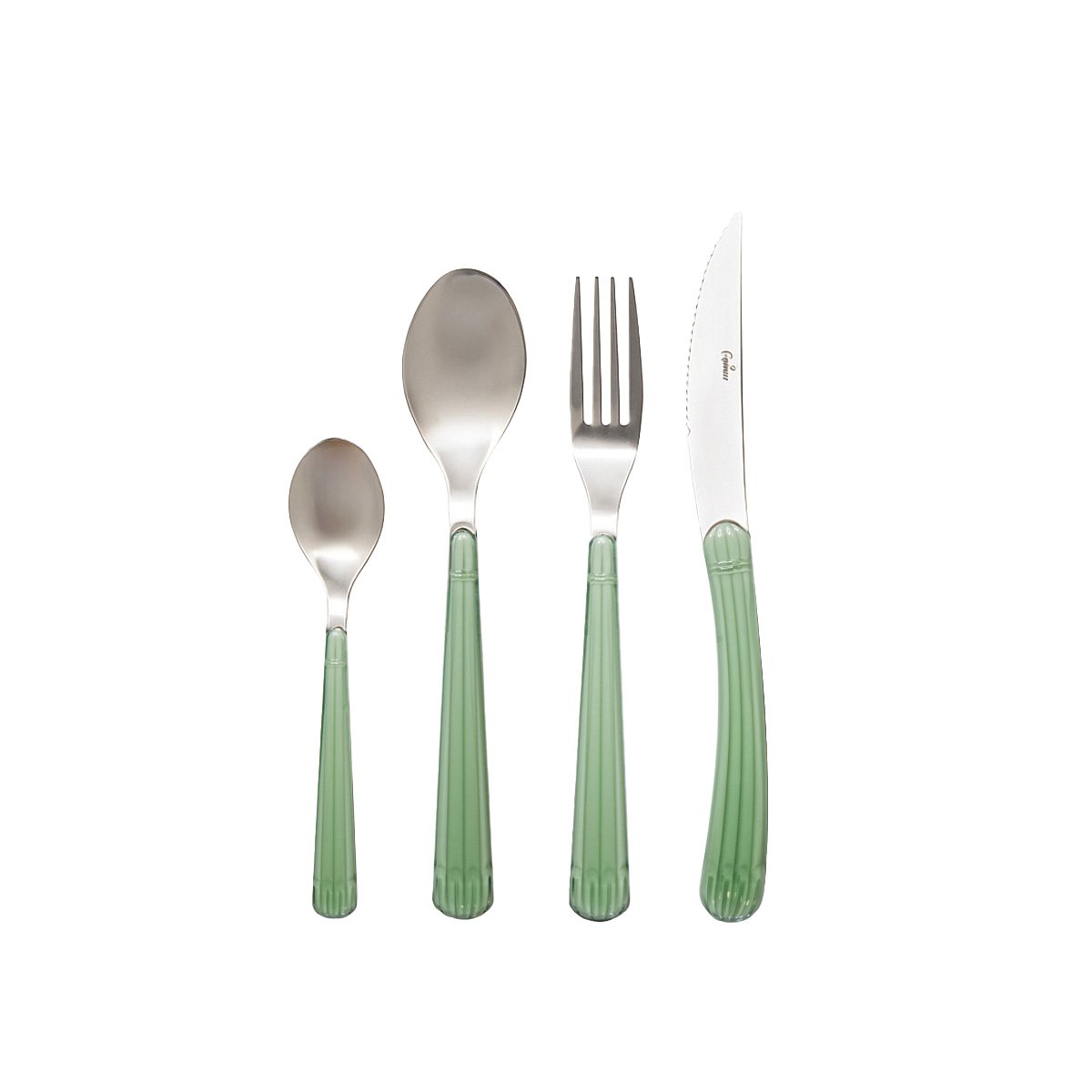 Household 24 pieces in silver with green handle