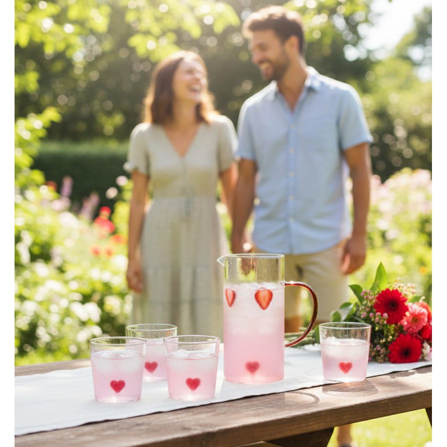 Heart water glasses 300ml - set of 4