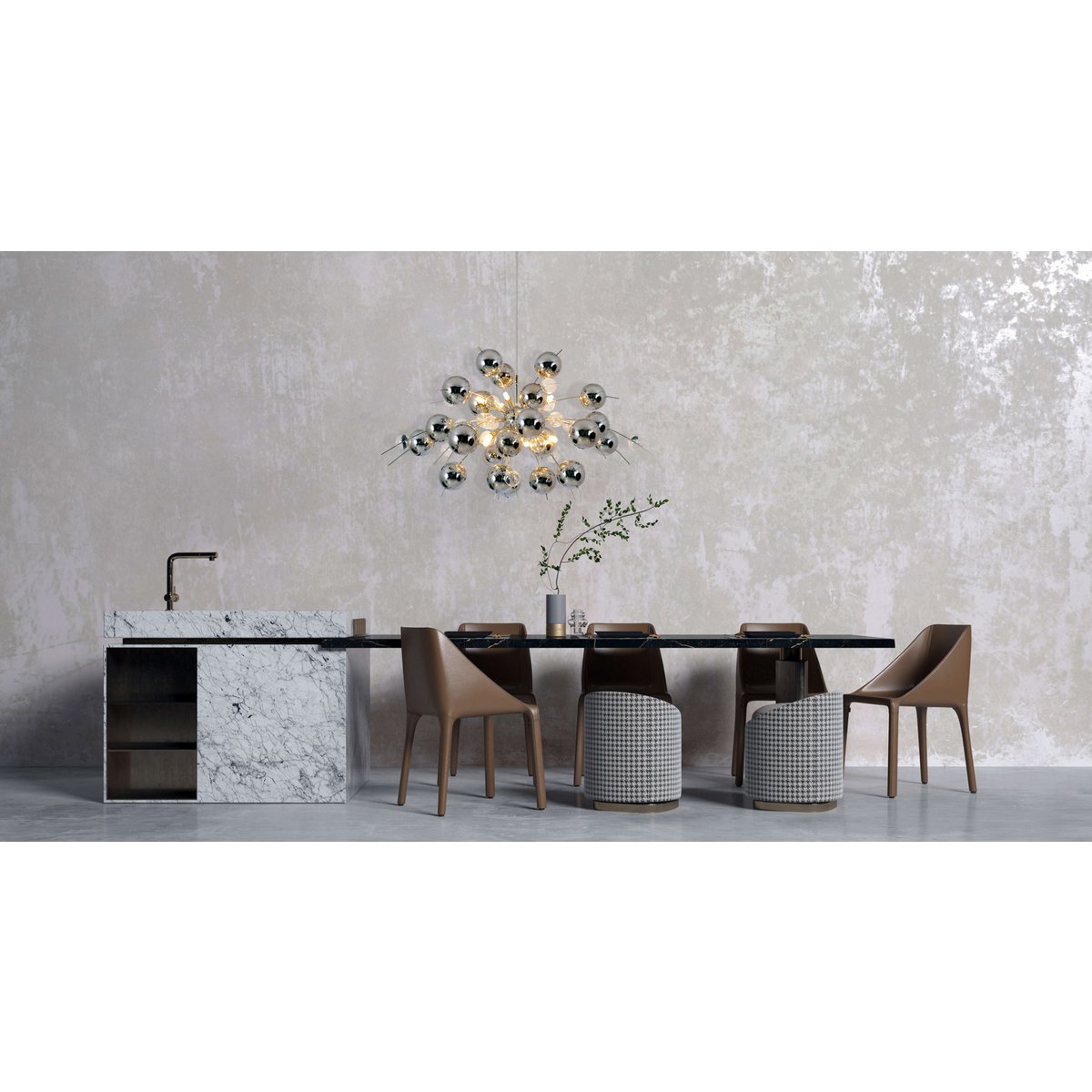 Pendant lamp "explosion" chrome made of metal and glass, G9 versions, hanging lamp for dining room, living room, hallway or office, Øca. 98 cm