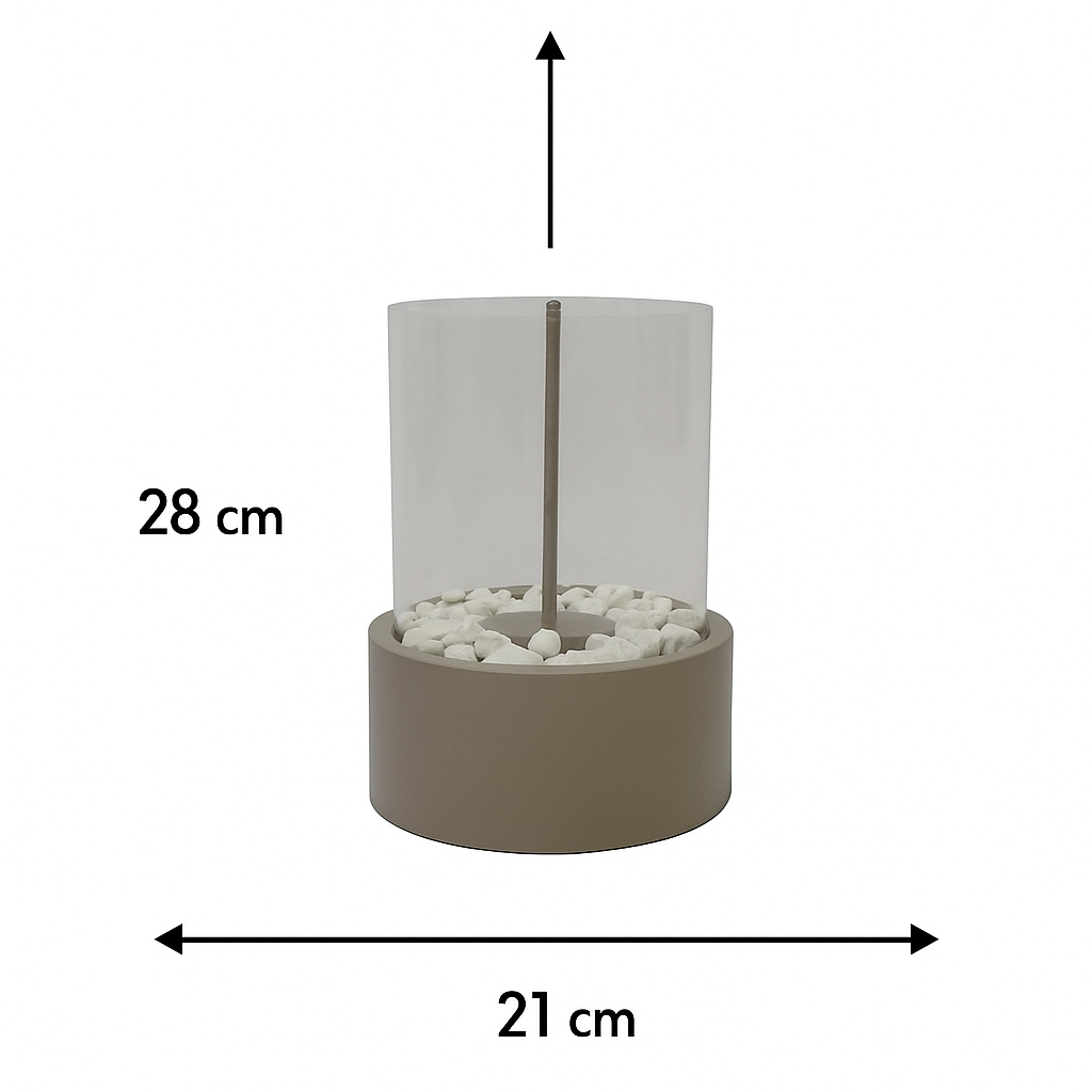 Bordskamin - Rund - Metall/Glas - Taupe - 21x21x28cm