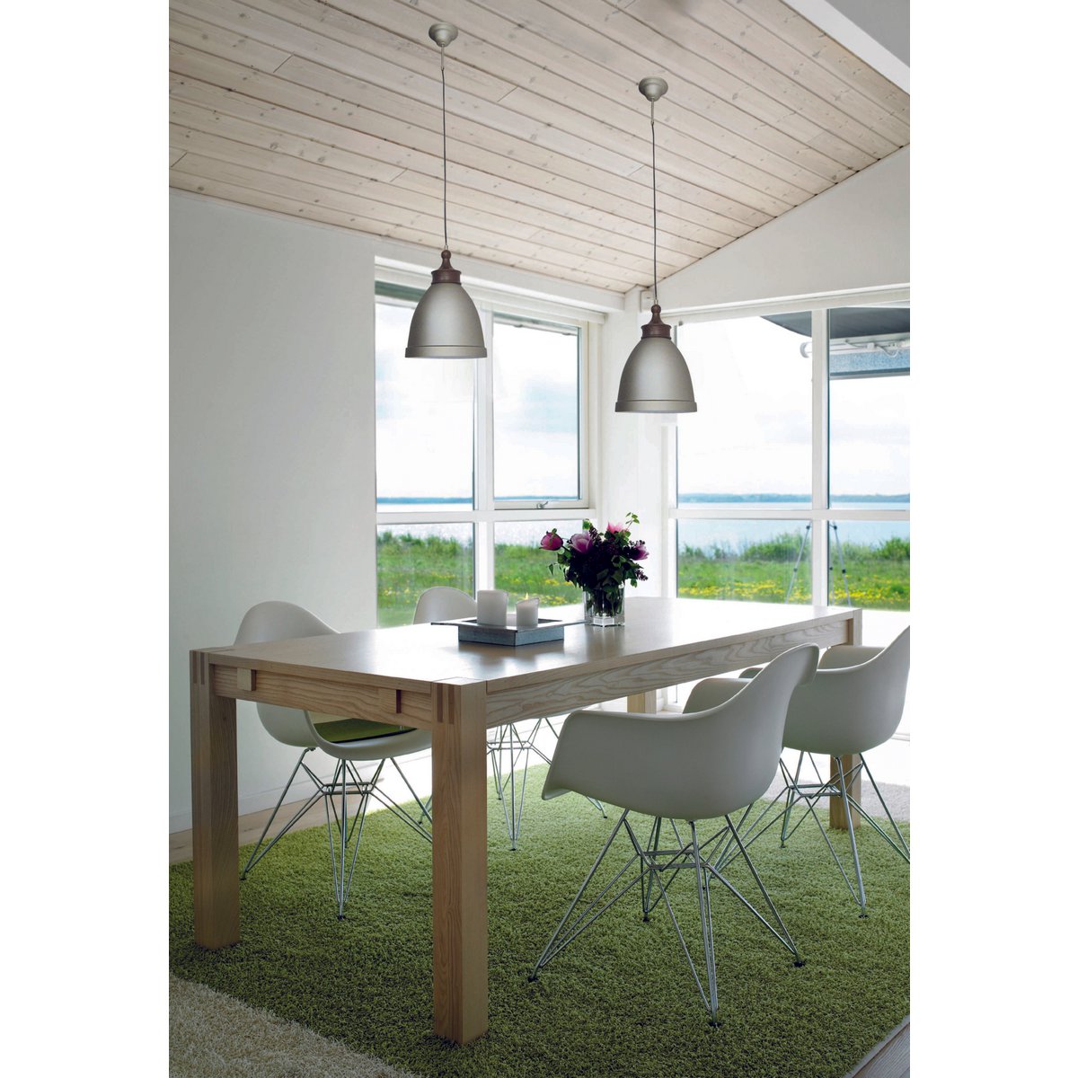 Metal pendant light "Pinhead" with wood look attachment