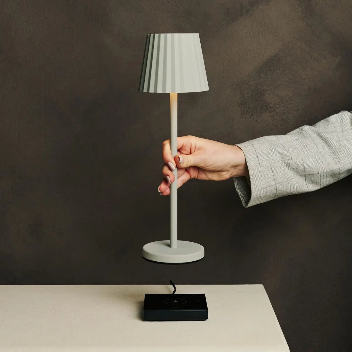 Maya Shadow Grey Ribbed Table Lamp