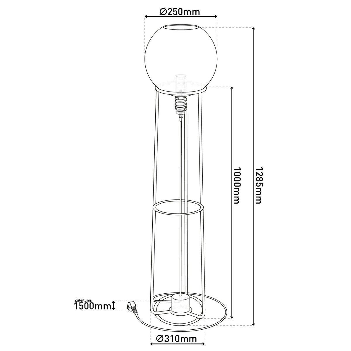 Staplingsbar lampa "Stelo", modern golvlampa av svart metall och rökt glas, E27-sockel, 128,5 cm hög, för matsal, vardagsrum, hall eller kontor,