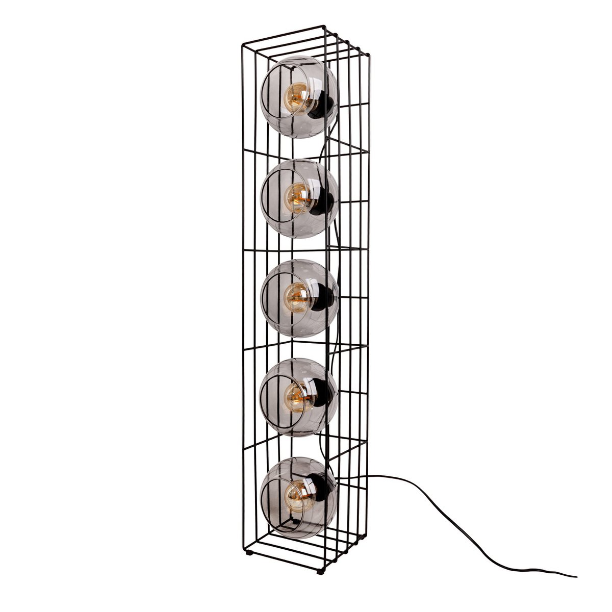 Golvlampa "Cesta" i glas med stomme i svart metalltråd och tonat glas, med E27-sockel, 95 cm hög, för matsal, vardagsrum, hall eller kontor,