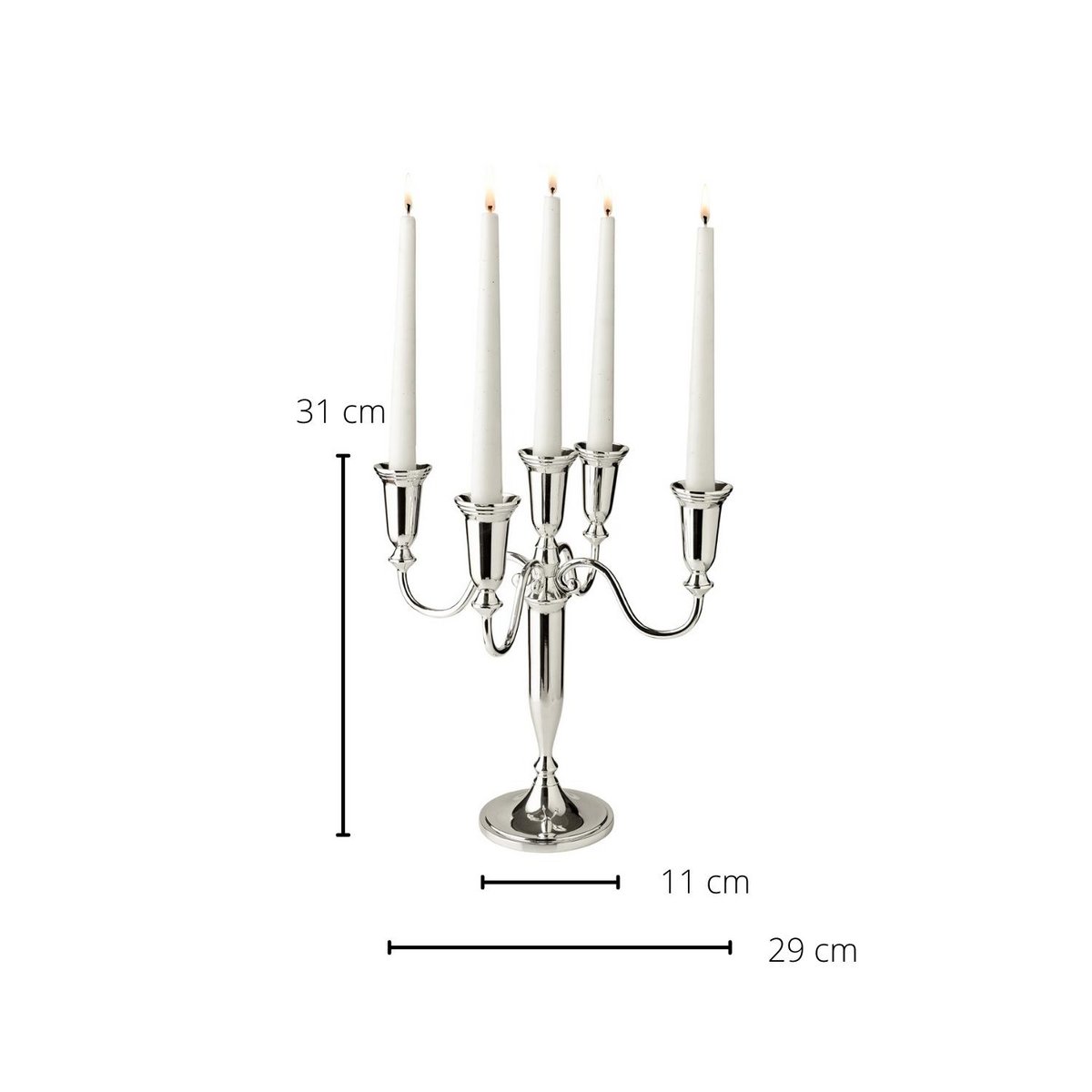 EDZARD Candlestick Venezia 5-flame, for stick candles, noble silver-plated, tarnish-protected, height 31 cm