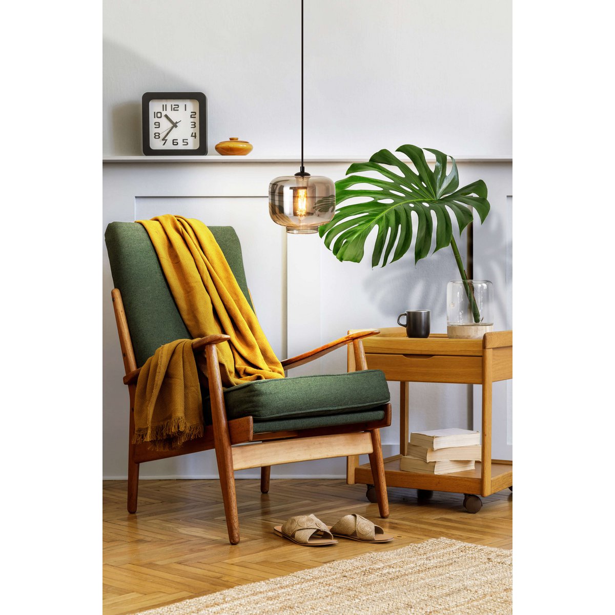 Pendant lamp "Vaso", retro, hanging lamp, metal and smoke glass in anthracite, E27 socket, for dining room, living room, hallway or office, with an Øvon 25 cm