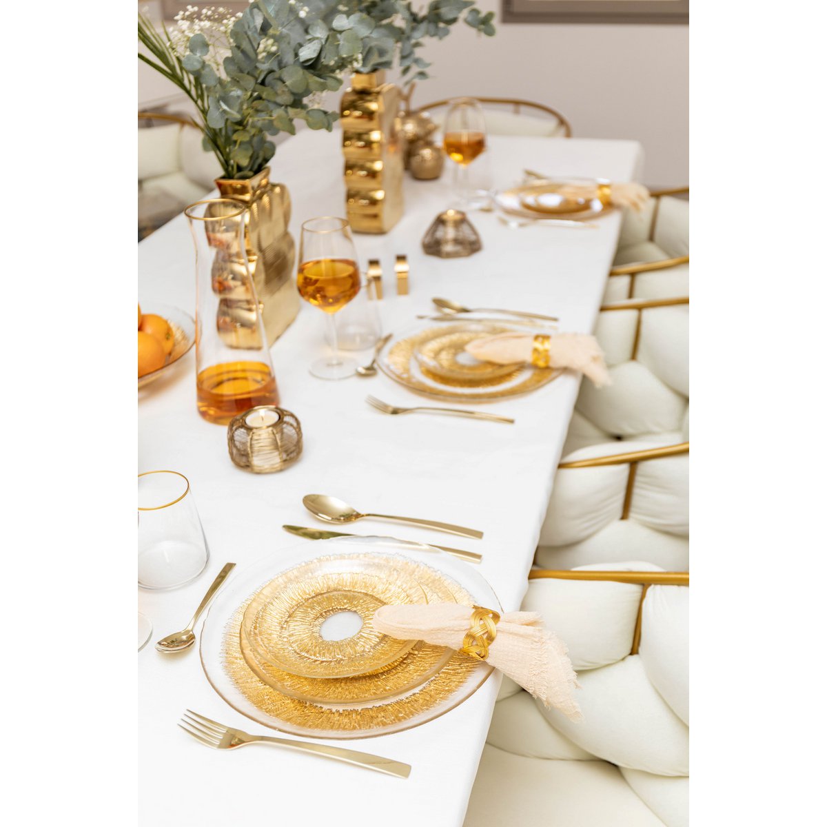 Golden flat plate in glass 28x28x2.5cm - Sun