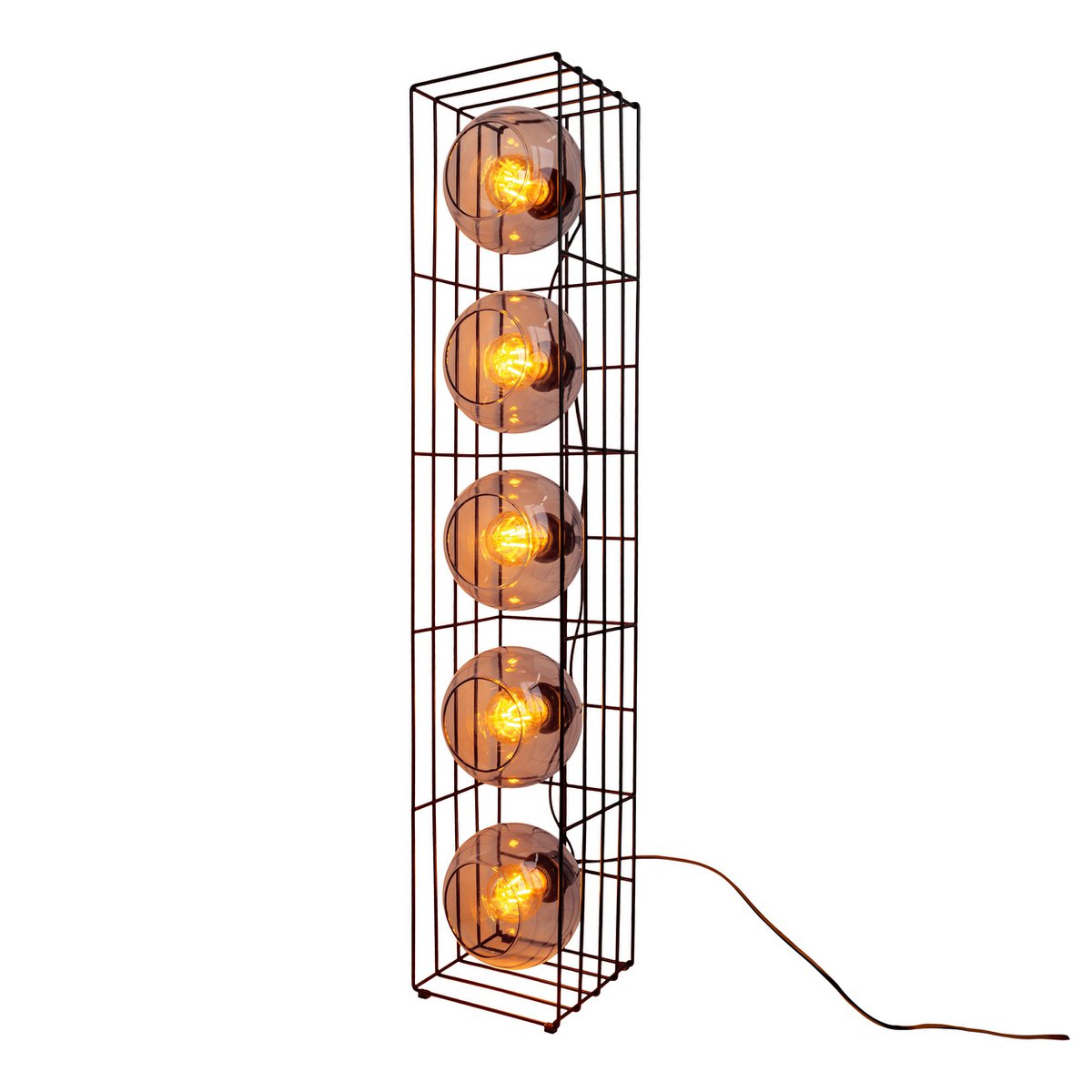 Golvlampa "Cesta" i glas med stomme i svart metalltråd och tonat glas, med E27-sockel, 95 cm hög, för matsal, vardagsrum, hall eller kontor,