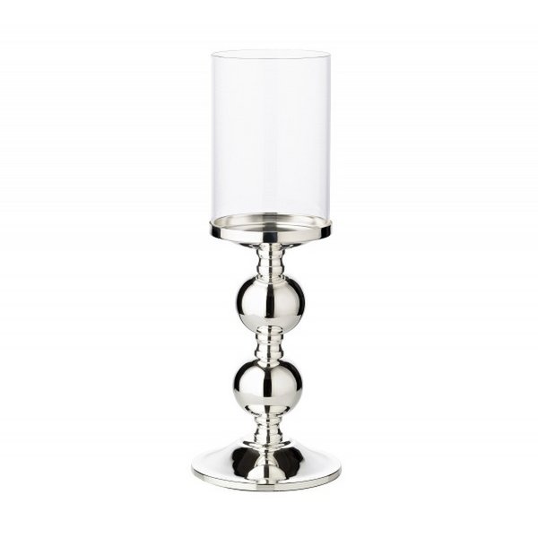 EDZARD ljusstake Bambu, elegant silverpläterad, anlöpningsfri, med glas, höjd 35,5 cm