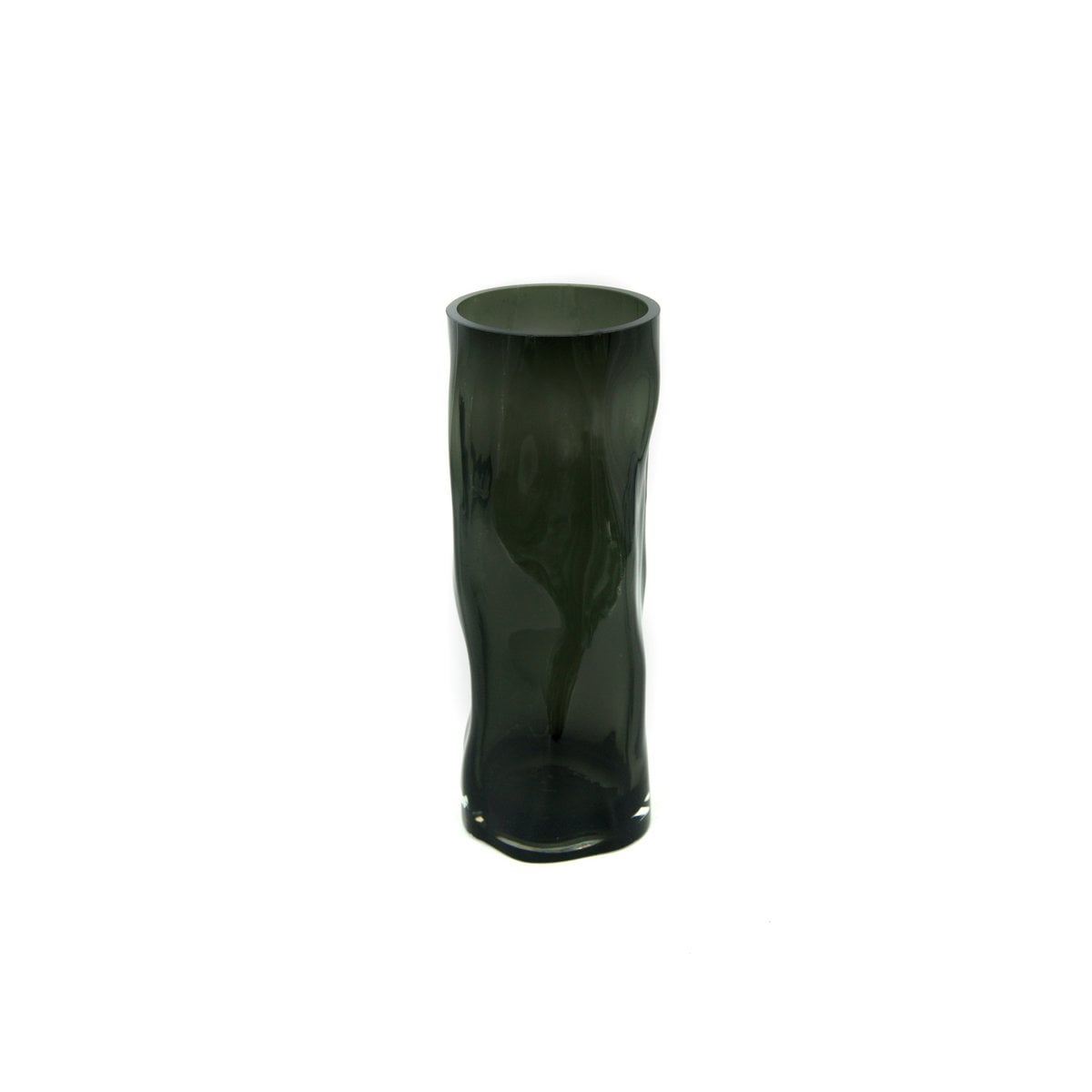 Tall cylindrical vase 9mm thick glass, irregular form, like black wood. ABU40GR