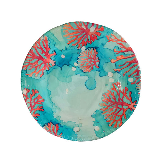 Platt tallrik i melamin, korall, 28x28x2,5 cm