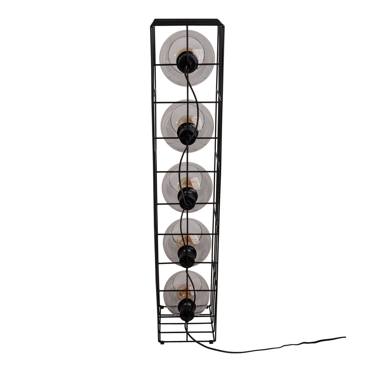 Golvlampa "Cesta" i glas med stomme i svart metalltråd och tonat glas, med E27-sockel, 95 cm hög, för matsal, vardagsrum, hall eller kontor,