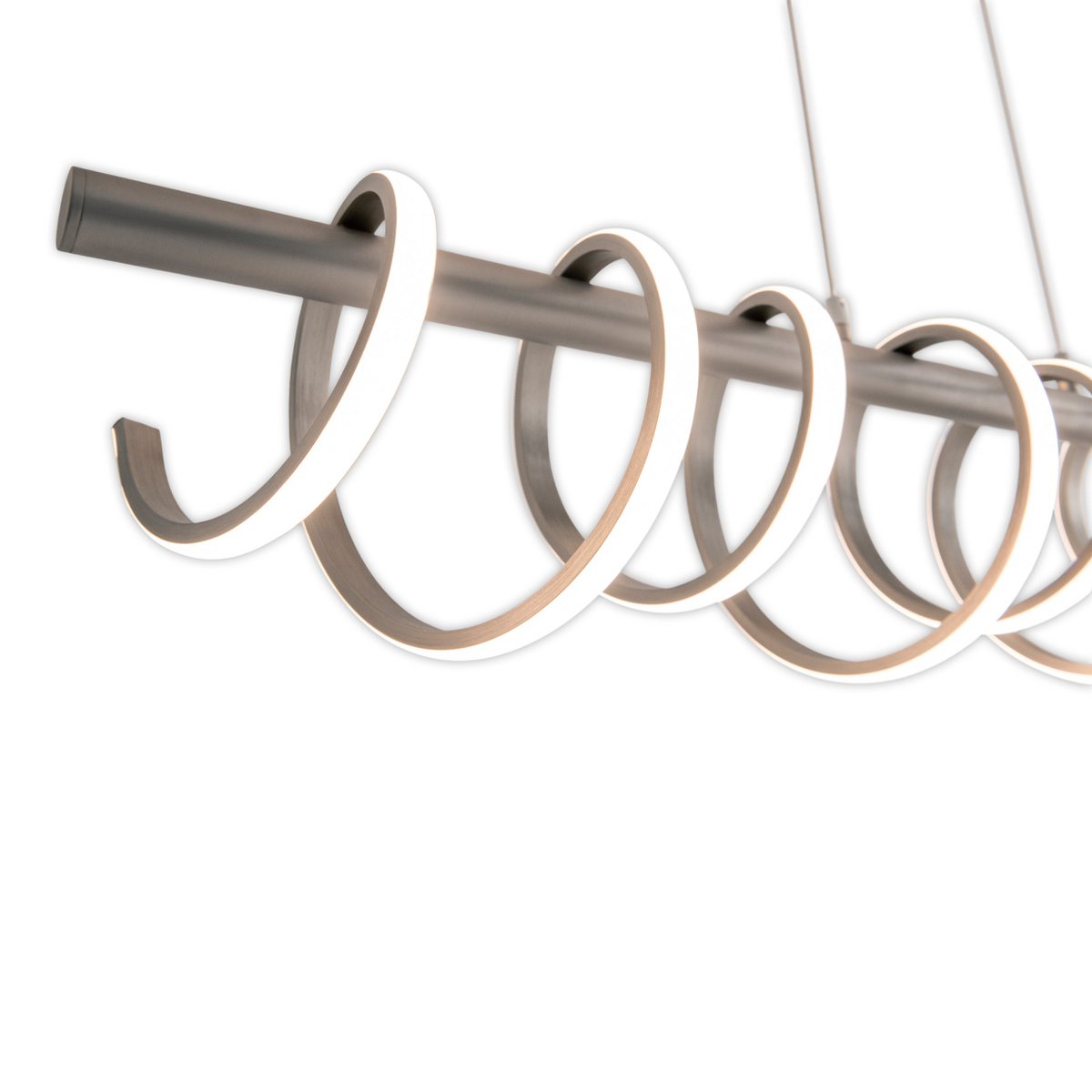 LED-pendellampa "Belleza", modern pendellampa i metall och plast i matt nickel och vitt, med fasta inbyggda LED-lampor, 100 cm lång. Den perfekta belysningen för vardagsrum, matsal eller kök.