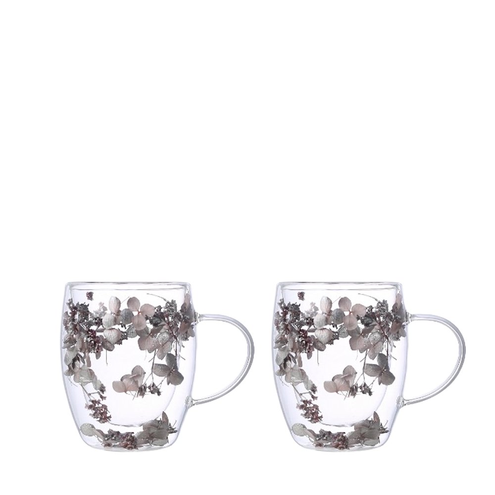 Double wall tea cups 350ml silver flowers - Lot of 2
