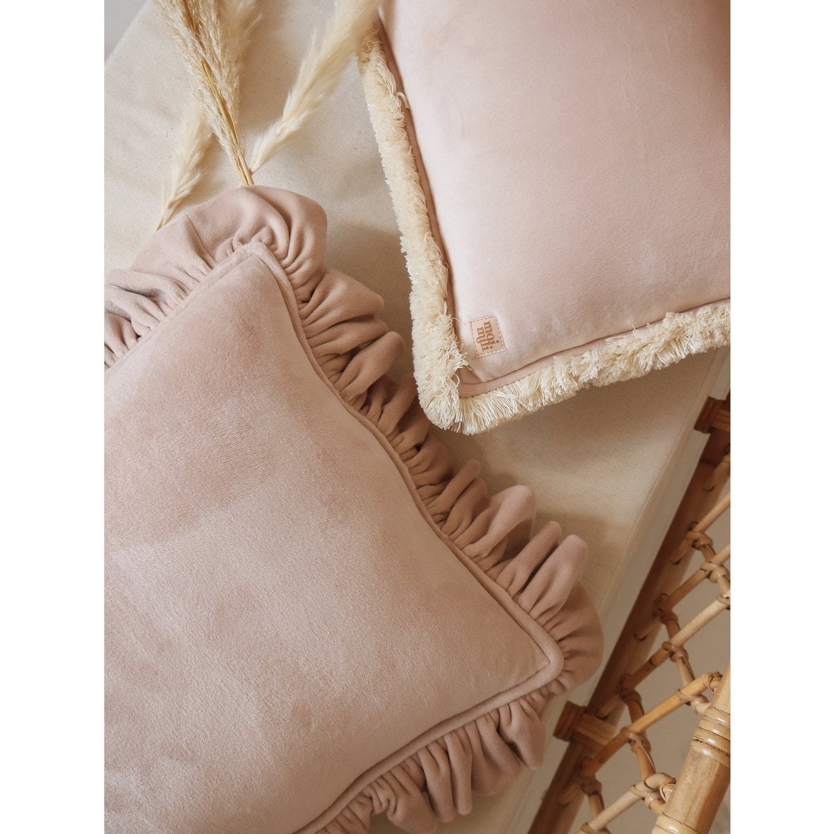 Soft Velvet Pillow with Frill “Latte”