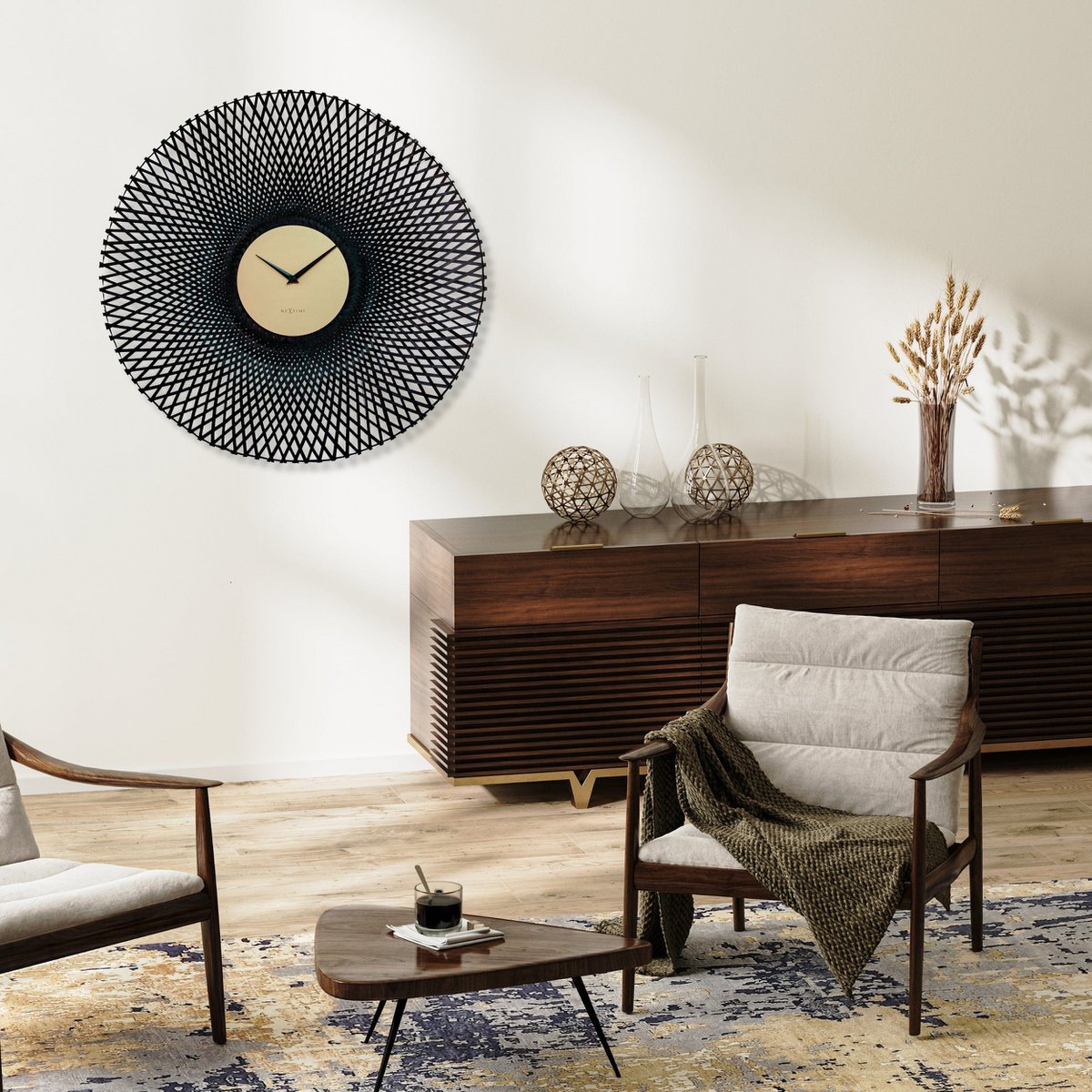 Väggklocka 60cm-Tyst-Brun/Svart-Bambu-NeXtime 'Vortex'