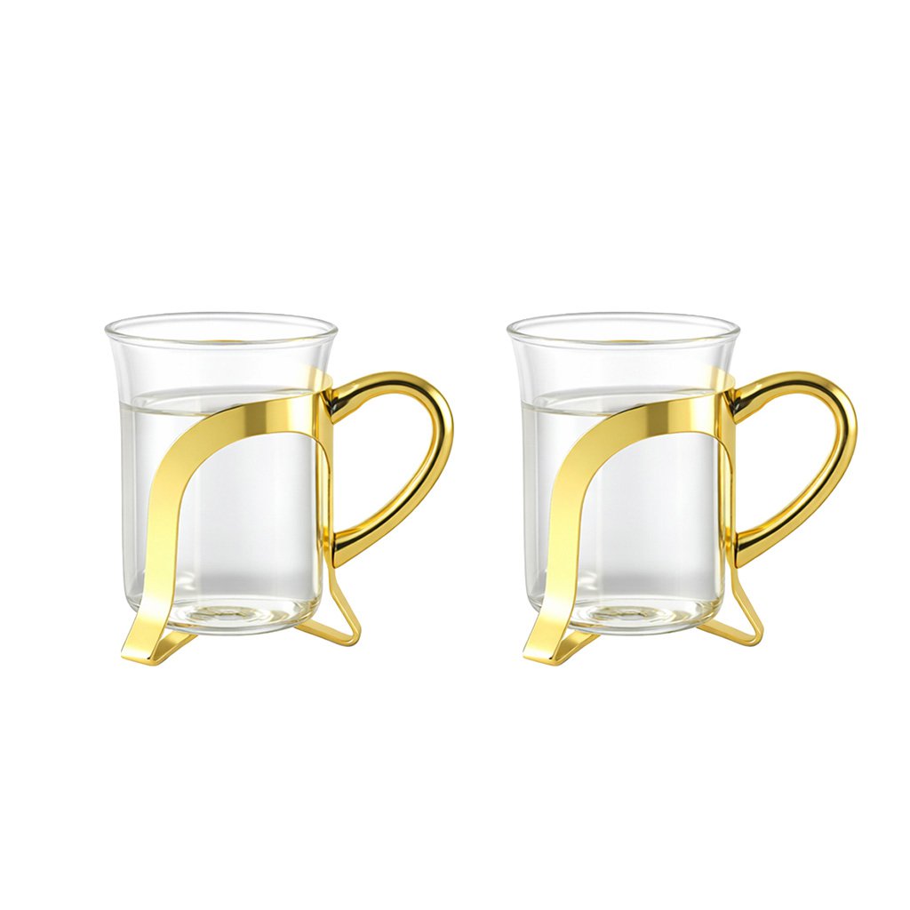 Glass cups with golden metal decoration - Lot of 2
