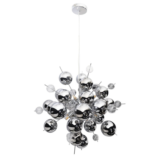 Pendellampa "EXPLOSION" krom i metall och glas, G9-socklar, taklampa för matsal, vardagsrum, hall eller kontor, Øca 65 cm