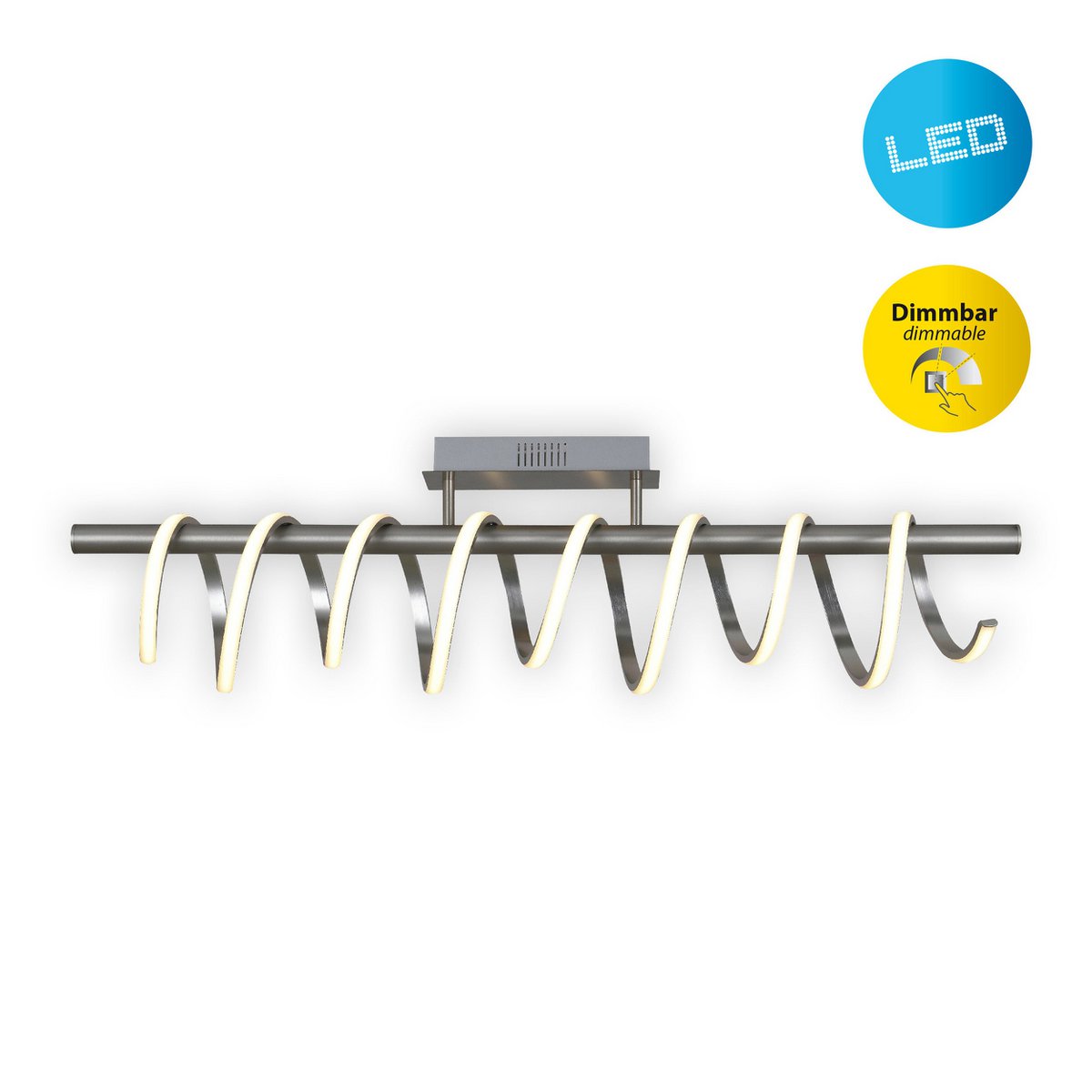 LED ceiling lamp "Belleza", modern metal ceiling lamp and plastic in nickel matt and white, with firmly built -in LEDs, 100cm long. The ideal lighting for living room, dining room or kitchen.