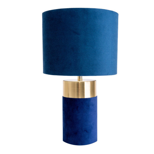 Bordslampa "BORDO" 32 cm hög i metall och velour i guld och blått, med E14-sockel, lampa för matsal, vardagsrum, hall eller kontor