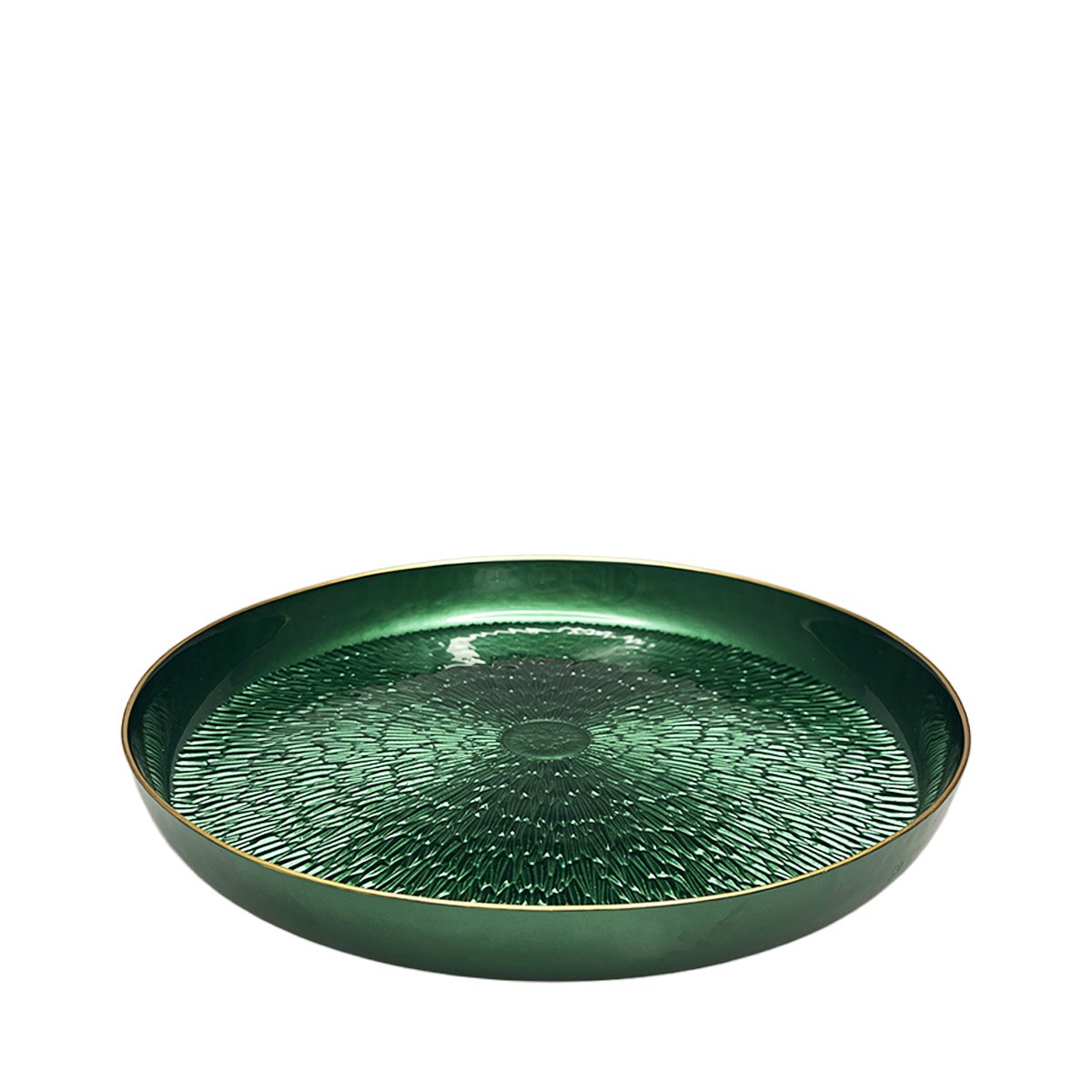 Round emerald green tray with gold edge 35x35x4cm