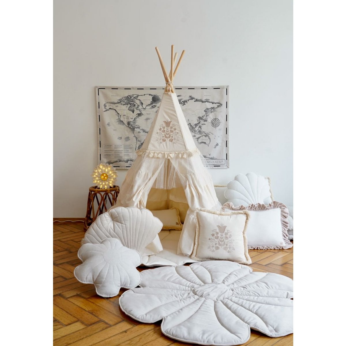 “Boho” Teepee Tent with Frills and Embroidery