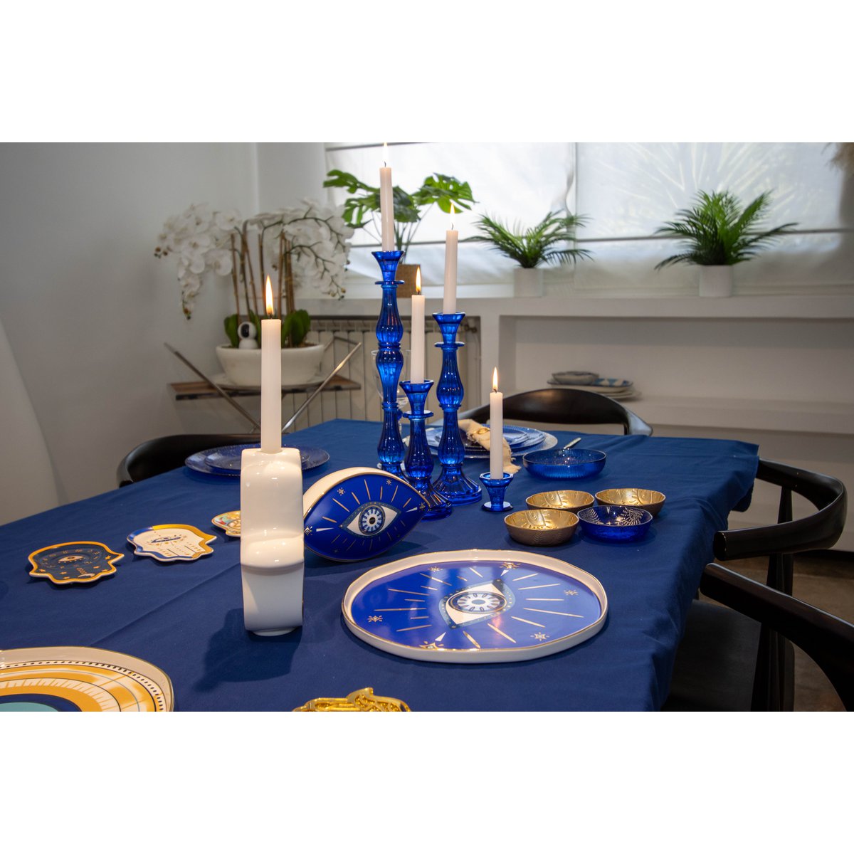 Blue candlestick large model H41cm